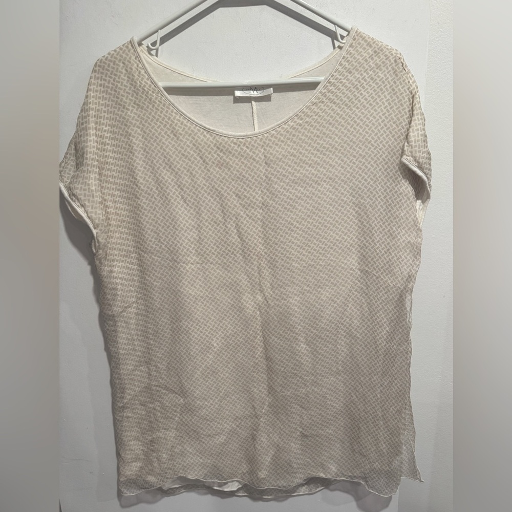 Fratelli M silk blouse top lined suble geometric print office streetwear airy 12